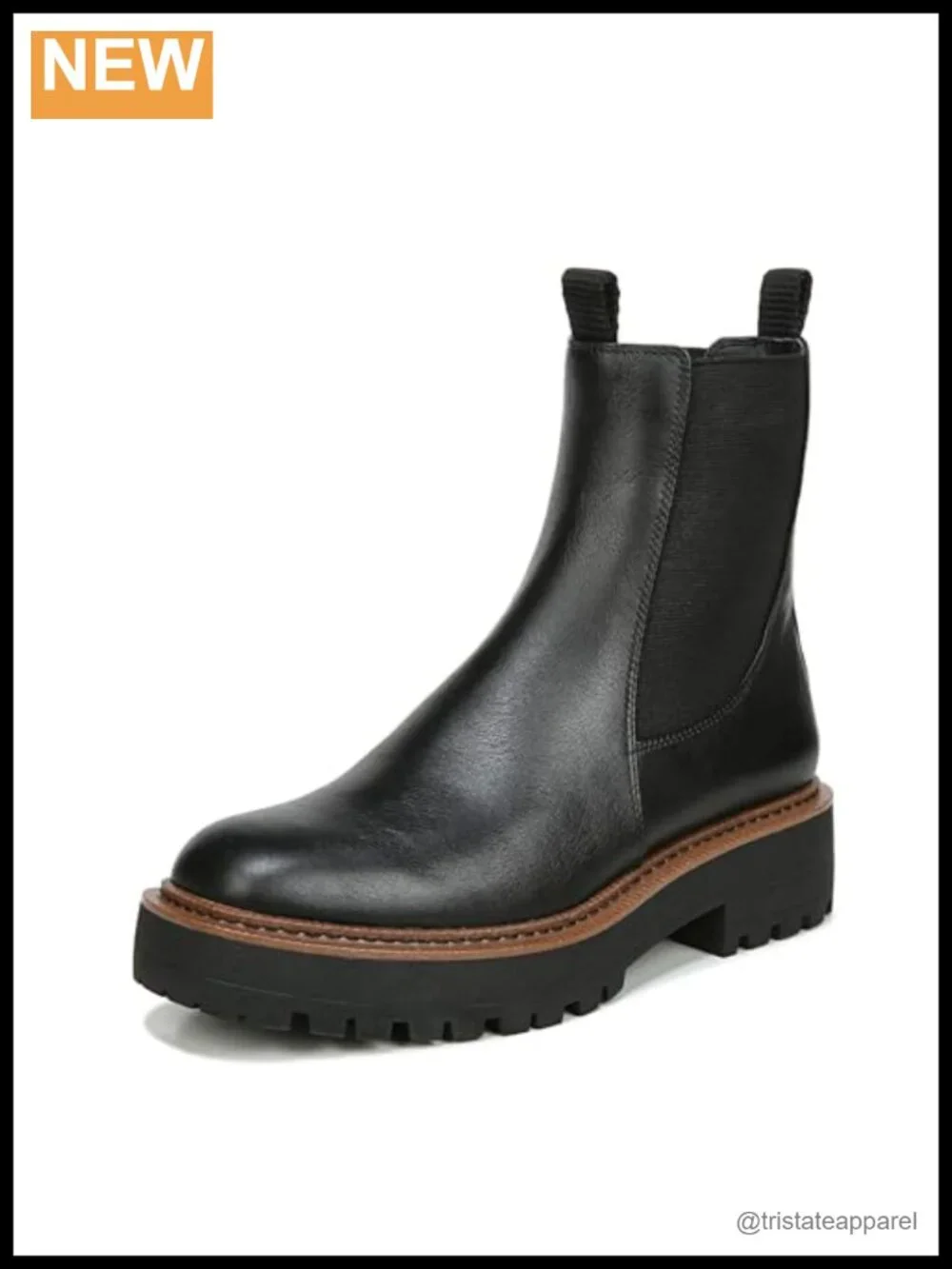 Waterproof Chelsea Ankle Boot Lug Sole Slip-On Round Toe Block Heel